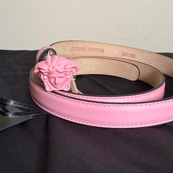 Versace Accessories - Versace Pink Belt with Iconic Medusa Emblem